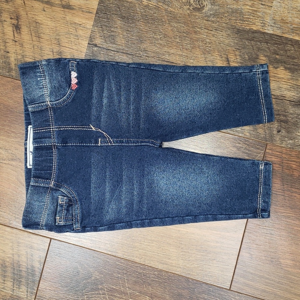 Levi's Blue Jean Legging with Embroidered Pink Hearts, Size 3-6 Months